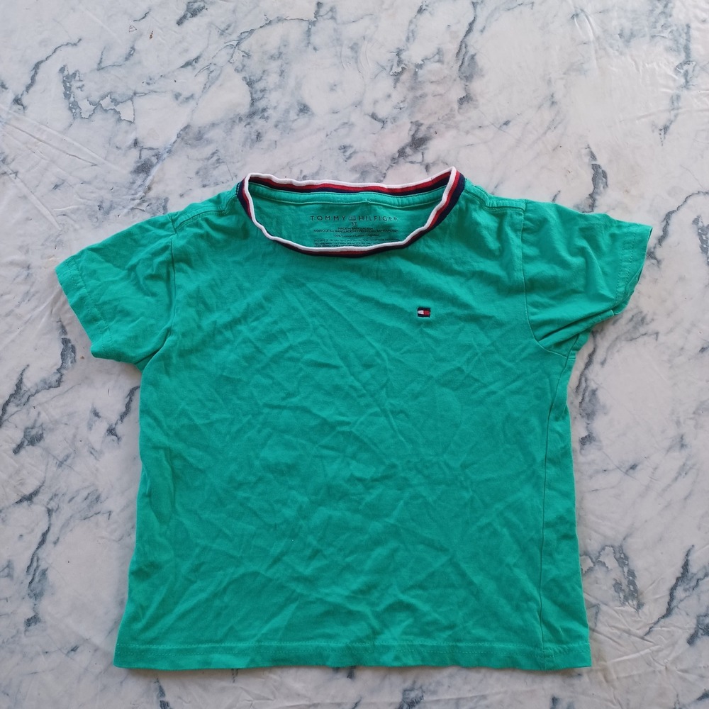 Tommy Hilfiger T-Shirt‎ Toddler Boys 3T Green Tipped Crew Neck Logo Tee Preppy